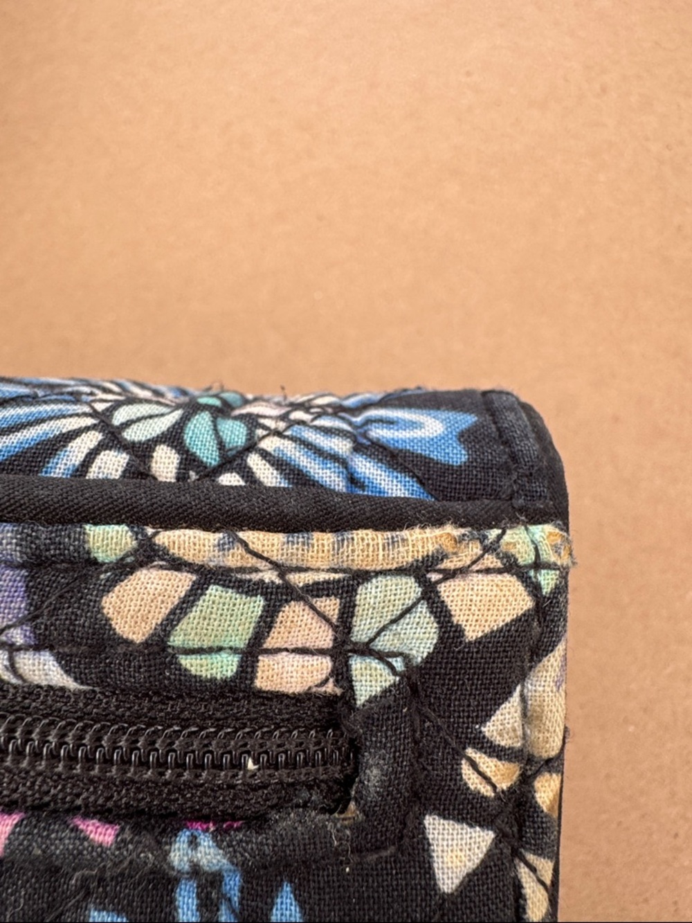 Vera Bradley Navy Floral Quilted Fold-Over Wallet with Purple & Teal Accents - Picture 12 of 12